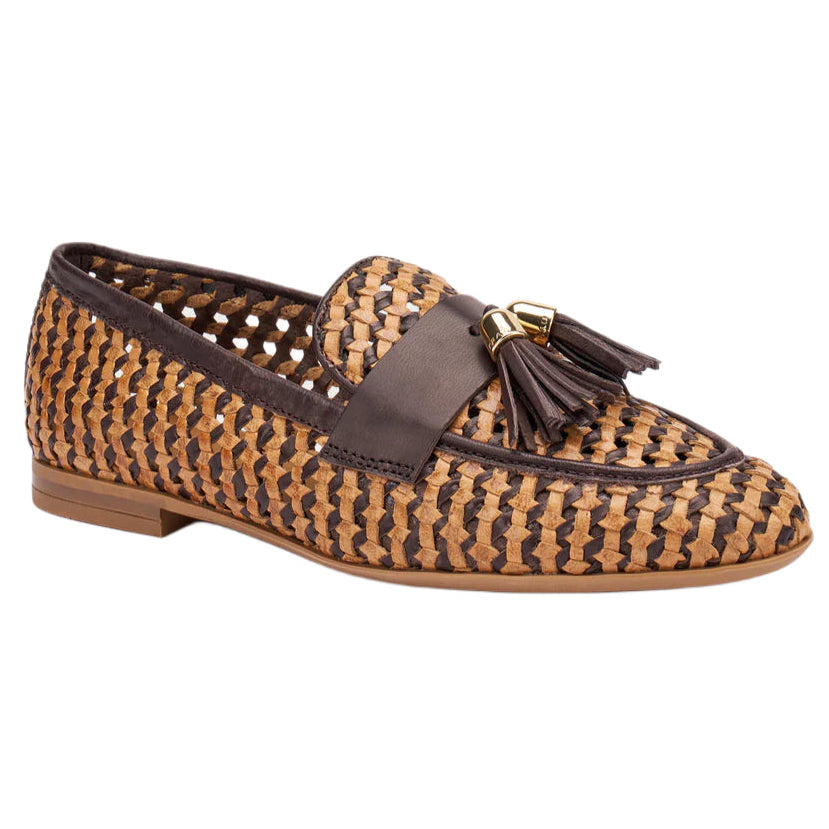 Mocassini donna Frau marrone/cognac in pelle intrecciata leggera - 95V6 EBONY