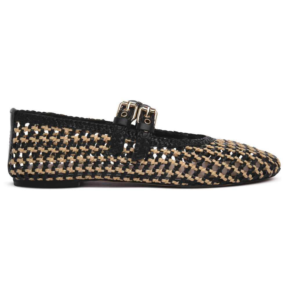 Ballerine donna Inuovo nera e beige traforata con laccetto - D47003 BLACK GOAT