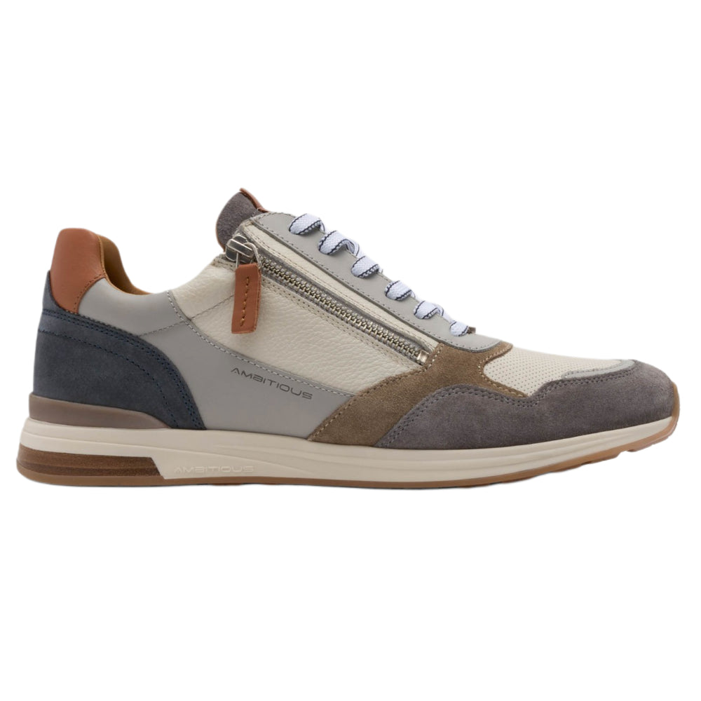 Sneakers uomo Ambitious bianca grigia e tortora casual comoda con zip laterale- 14204-11301 AM GREY OFFWHITE