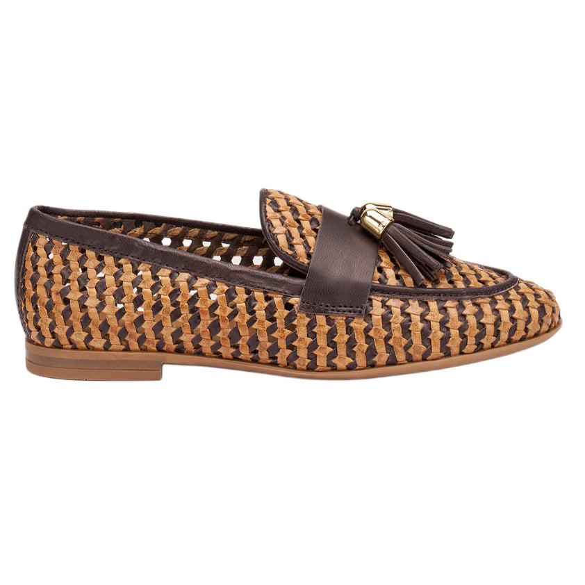 Mocassini donna Frau marrone/cognac in pelle intrecciata leggera - 95V6 EBONY