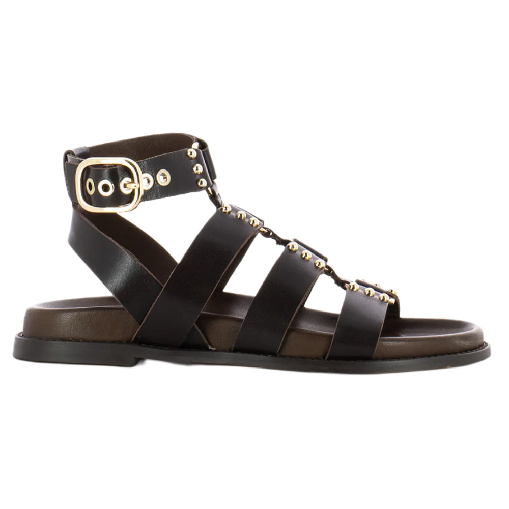 Sandali Inuovo donna marroni con borchiette oro comodi e casual D51013 - CRYSTAL MC BROWN