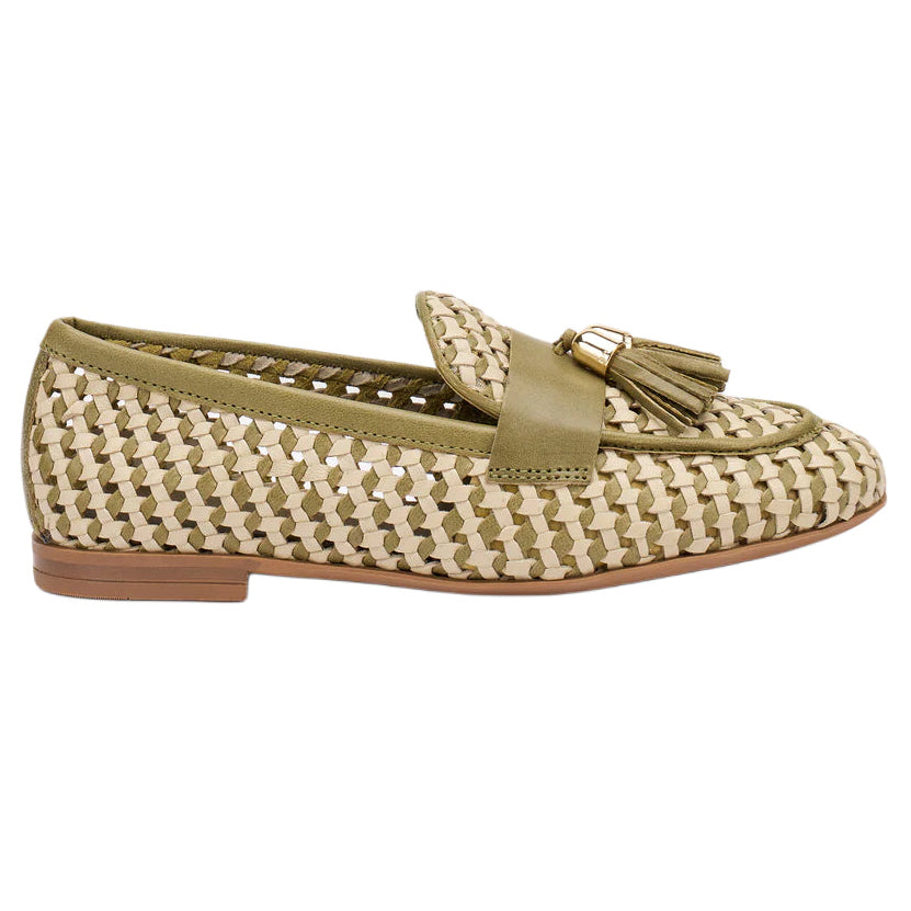 Mocassini donna Frau verde/beige in pelle intrecciata leggera - 95V6 EAR