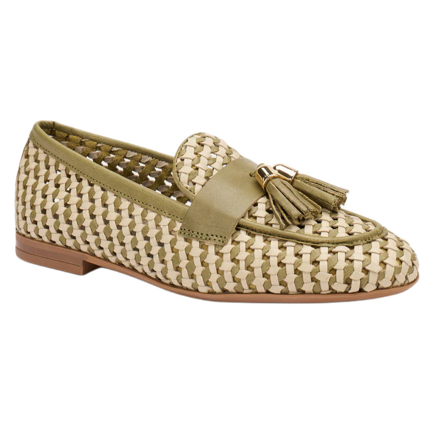 Mocassini donna Frau verde/beige in pelle intrecciata leggera - 95V6 EAR