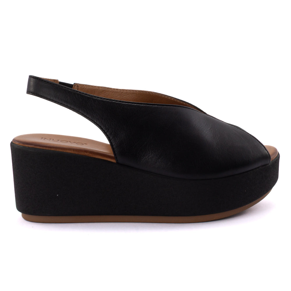 Sandali con zeppa Inuovo donna neri in pelle morbidi e alla moda - 112133 BLACK