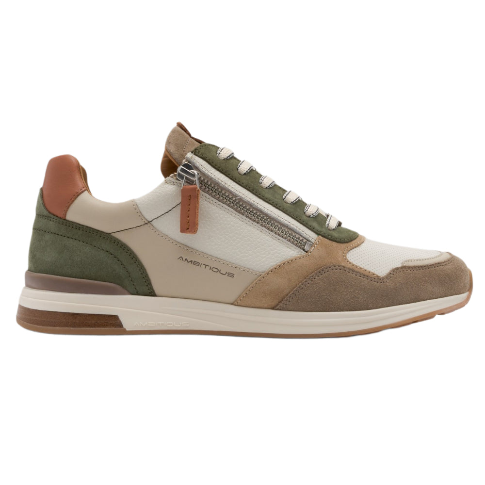 Sneakers uomo Ambitious bianca beige e verde casual comoda con zip - 14204-11292 GREEN OFFWHITE