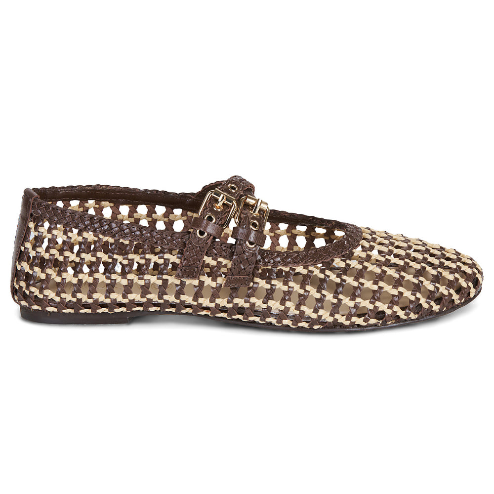 Ballerine Inuovo donna marrone e beige traforata con laccetto - D47003 DARK BROWN GOAT