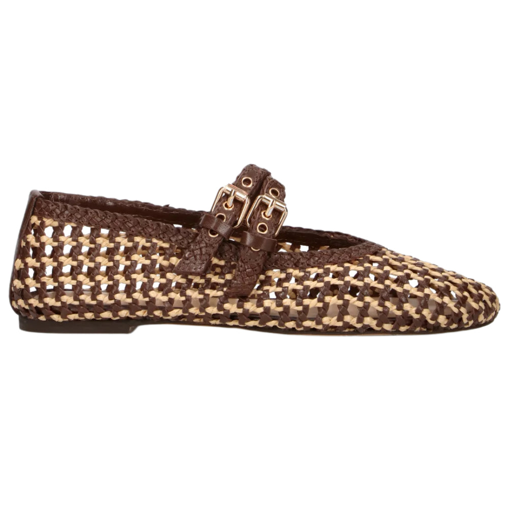 Ballerine Inuovo donna marrone e beige traforata con laccetto - D47003 DARK BROWN GOAT