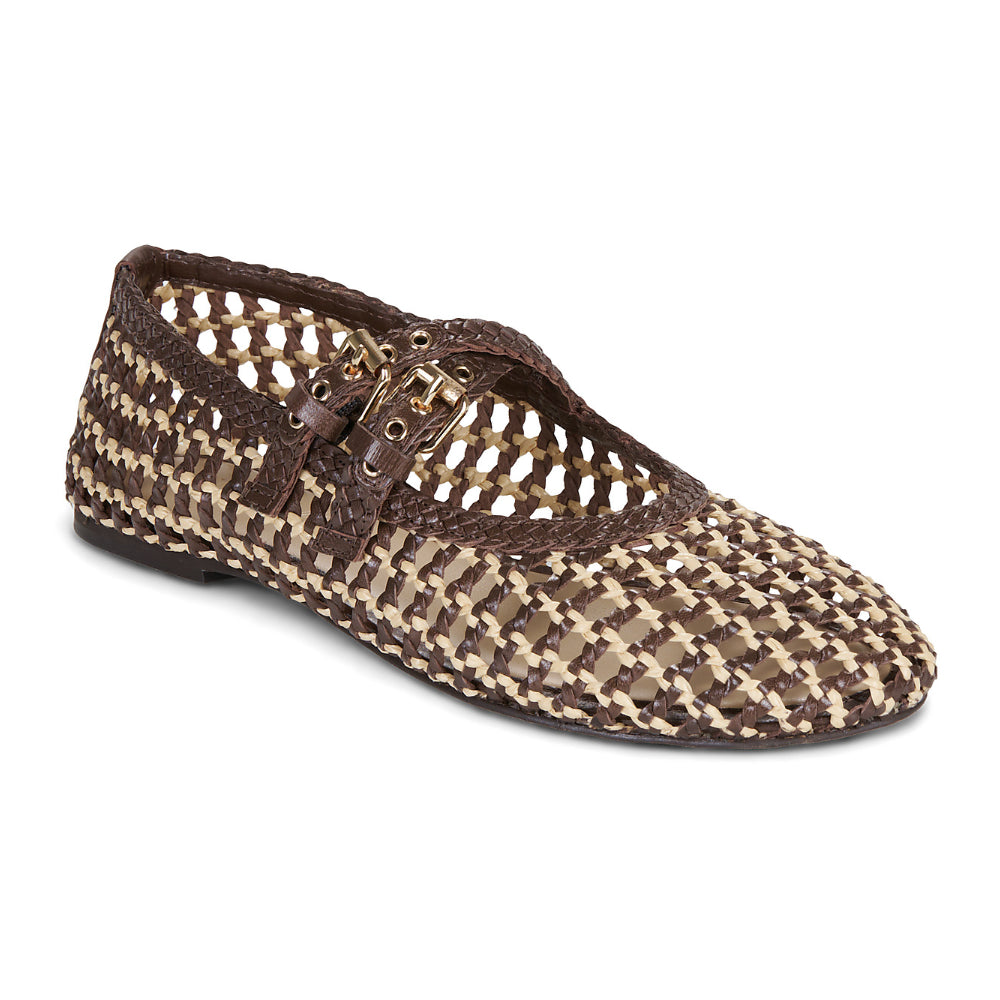Ballerine Inuovo donna marrone e beige traforata con laccetto - D47003 DARK BROWN GOAT